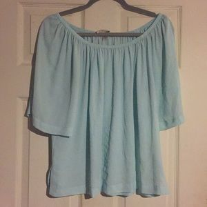 Teal off the shoulder chiffon style shirt